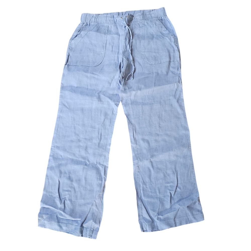 Pure Amici Blue Linen Pants Drawstring Elastic Waist Size Small - Picture 3 of 8